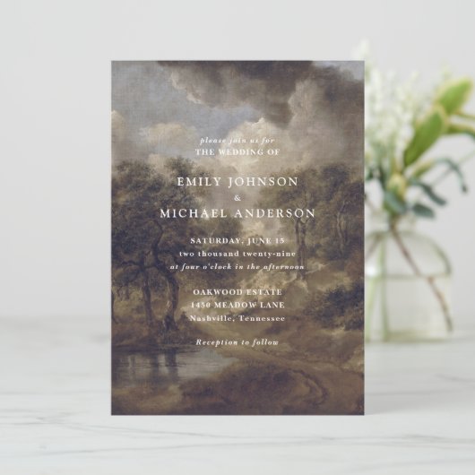 Modern huisje, fijne kunst bruiloft uitnodiging (Staand voorkant)