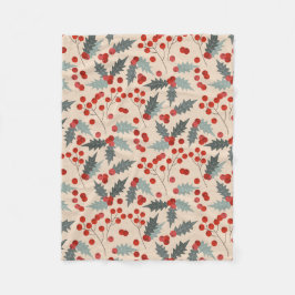 Modern Hulstbes Kerst Botanisch Patroon Fleece Deken