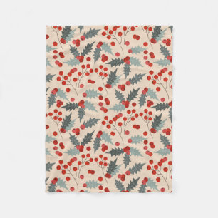 Modern Hulstbes Kerst Botanisch Patroon Fleece Deken