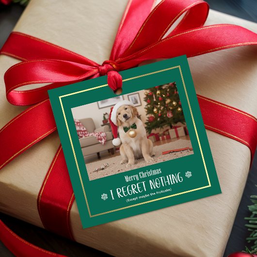 Modern Humorous Playful Cute Dog Photo Christmas Bedankjes Labels