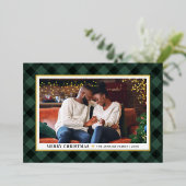 Modern Hunter Green Buffalo met kerstfoto Folie Feestdagenkaart (Staand Voorkant)