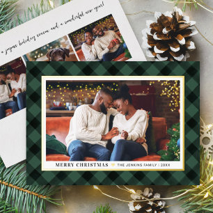 Modern Hunter Green Buffalo met kerstfoto Folie Feestdagenkaart