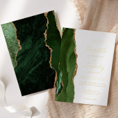 Modern Hunter Green Gold Agate Wedding Folie Uitnodiging