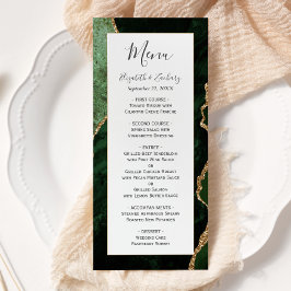 Modern Hunter Green Gold Agate Wedding Menu