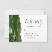 Modern Hunter Green Gold Agate Wedding RSVP Kaartje (Voorkant)