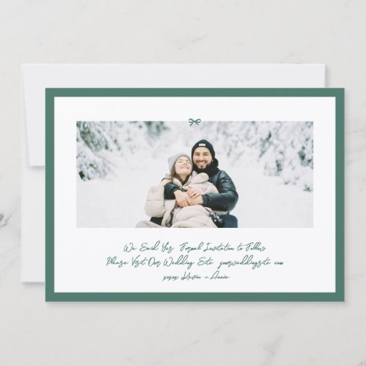Modern Hunter Green Little Bow Photo Save This Day Save The Date (Achterkant)