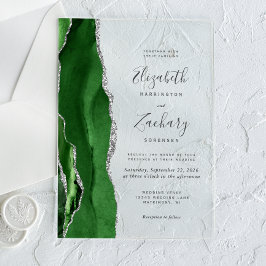 Modern Hunter Green Silver Agate Wedding Acryl Uitnodigingen