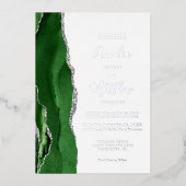 Modern Hunter Green Silver Agate Wedding Folie Uitnodiging (Voorkant)