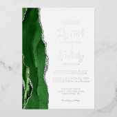 Modern Hunter Green Silver Agate Wedding Folie Uitnodiging (Voorkant)