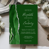 Modern Hunter Green Silver Agate Wedding Kaart