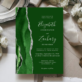 Modern Hunter Green Silver Agate Wedding Kaart