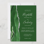 Modern Hunter Green Silver Agate Wedding Kaart (Voorkant)