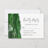 Modern Hunter Green Silver Agate Wedding RSVP Kaartje (Voorkant)