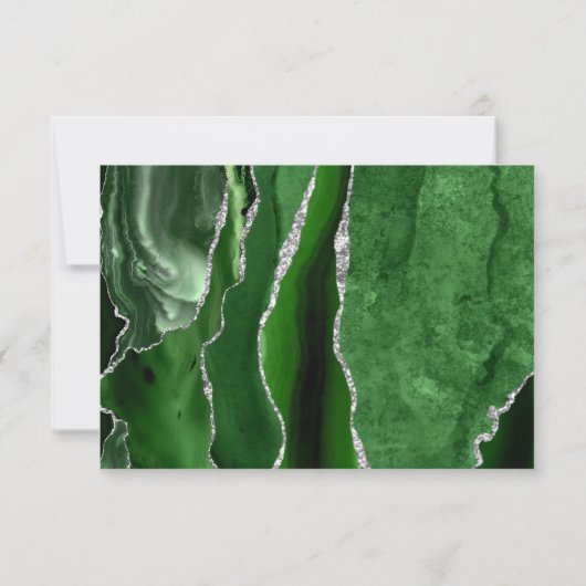Modern Hunter Green Silver Agate Wedding RSVP Kaartje (Achterkant)