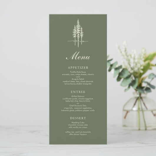 Modern Hunter Green Tree Forest Rustieke bruiloft  Menu (Staand voorkant)