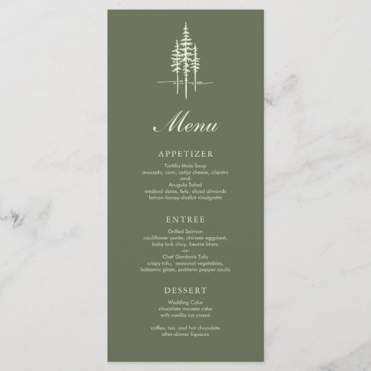 Modern Hunter Green Tree Forest Rustieke bruiloft  Menu (Voorkant)