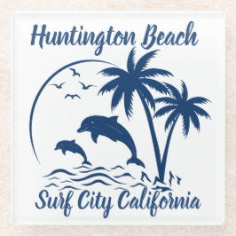 Modern Huntington Beach Californië Donkerblauw Glazen Onderzetter