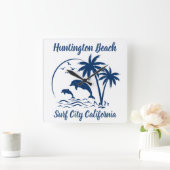 Modern Huntington Beach Californië Donkerblauw Vierkante Klok (Huis)