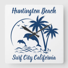 Modern Huntington Beach Californië Donkerblauw Vierkante Klok