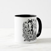 Modern Husky and Cat Line Art Mok (Voorkant rechts)
