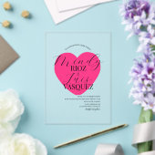 Modern Huwelijk Script Zwarte Roze Hart Acryl Uitnodigingen (Insitu (Huwelijk))