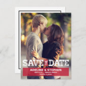  modern huwelijk sparen de datum - rood aankondigingskaart (Voorkant / Achterkant)