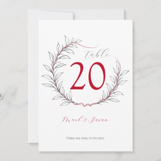 Modern Huwelijks Tafelnummer & Menu (Rood) (Voorkant)