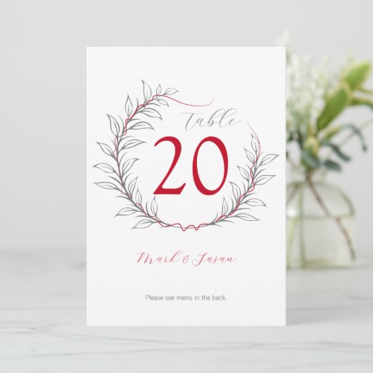 Modern Huwelijks Tafelnummer & Menu (Rood) (Staand voorkant)