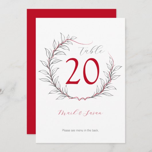 Modern Huwelijks Tafelnummer & Menu (Rood) (Voorkant / Achterkant)