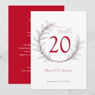 Modern Huwelijks Tafelnummer & Menu (Rood)