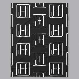 Modern Huwelijksinitiaalpatroon Zwart & Wit Fleece Deken