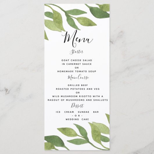 Modern huwelijksmenu gebladerte land SJABLOON Menu (Achterkant)