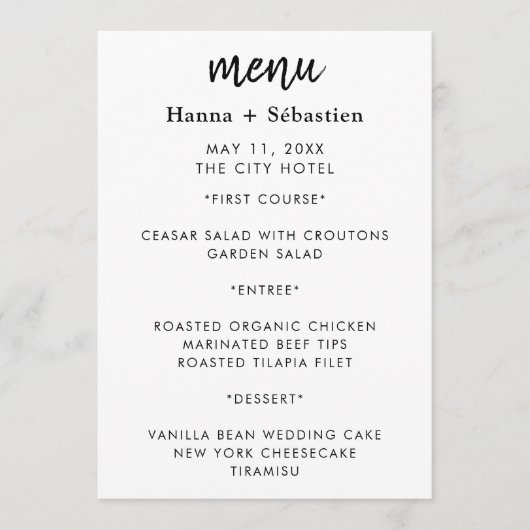 Modern Huwelijksmenu Menu (Voorkant)