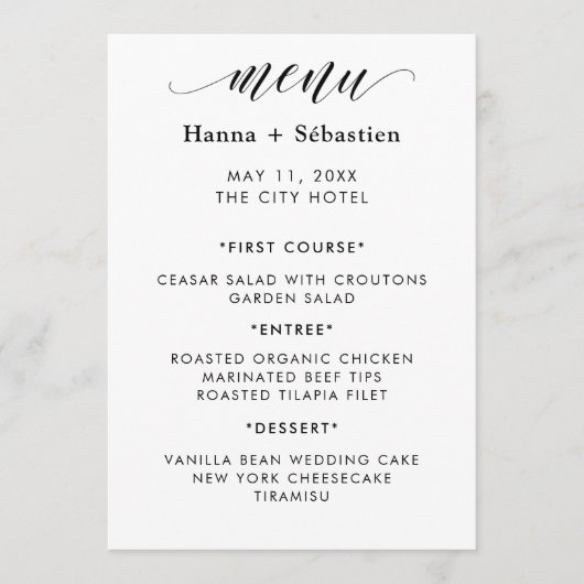 Modern Huwelijksmenu Menu (Voorkant)