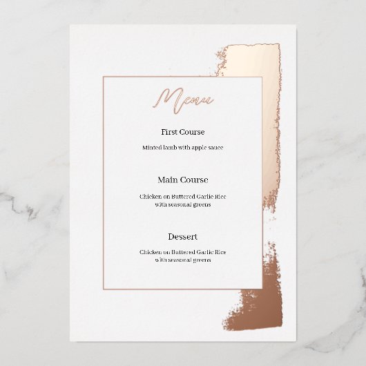 Modern huwelijksmenu met geverfde folie folie uitnodiging (Voorkant)