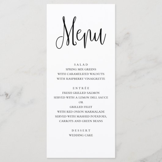 Modern huwelijksmenu. Zwart en wit diner menu (Voorkant)