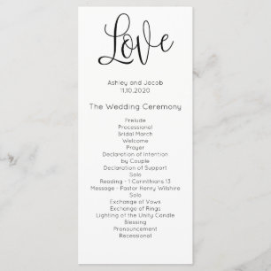 Modern huwelijksprogramma. Liefde. Eenvoudige cere Programmakaart