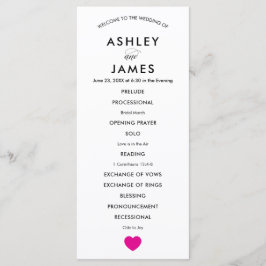 Modern Huwelijksprogramma voor Ceremonie Fuchsia H Programmakaart