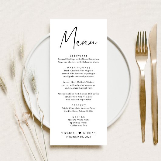 Modern Huwelijksreceptie Menu in Script