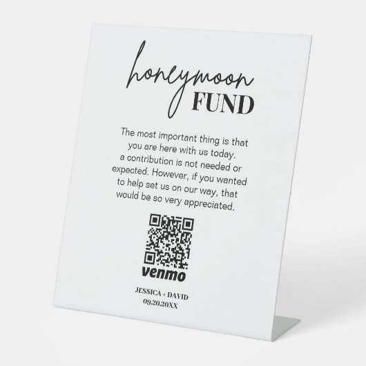 Modern huwelijksreis fonds QR Code teken Reclamebord Met Voetstuk (Voorkant)