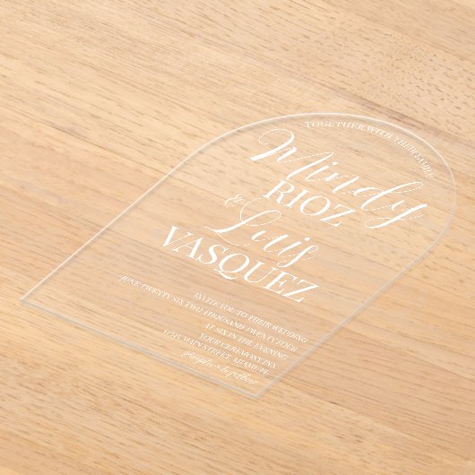 Modern huwelijksscript wit acryl uitnodigingen (Laagn)