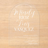 Modern huwelijksscript wit acryl uitnodigingen (Voorkant)