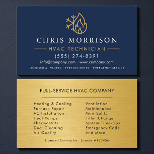 Modern HVAC marineblauw gouden logo Visitekaartje