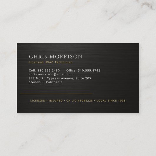 Modern HVAC Technician Black Gold Visitekaartje (Achterkant)