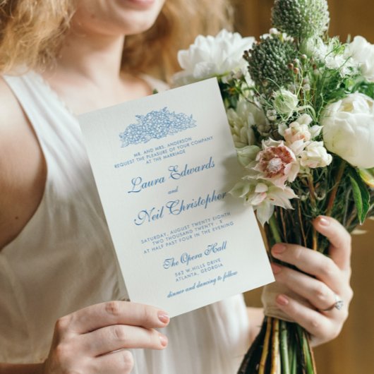 Modern Hydrangea Dusty Blue Floral Wedding Kaart
