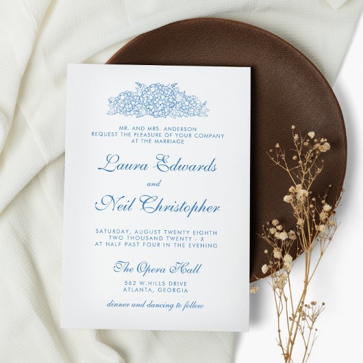 Modern Hydrangea Dusty Blue Floral Wedding Kaart