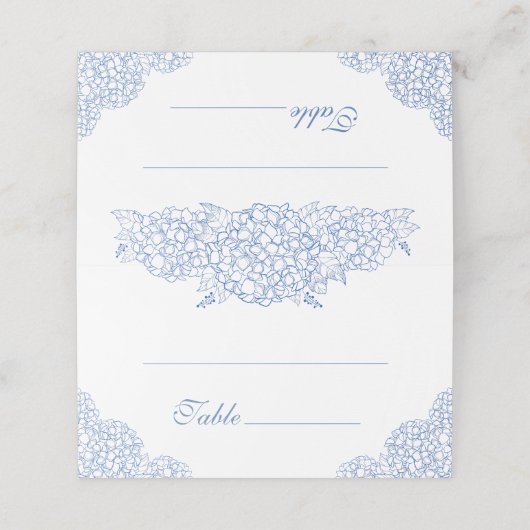 Modern Hydrangea Dusty Blue Floral Wedding Plaatskaartje (Buitenkant ongevouwen)