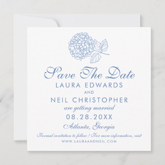 Modern Hydrangea Dusty Blue Floral Wedding Save The Date (Voorkant)