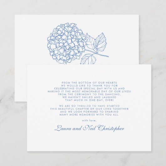 Modern Hydrangea Dusty Blue Wedding Bedankt (Voorkant / Achterkant)