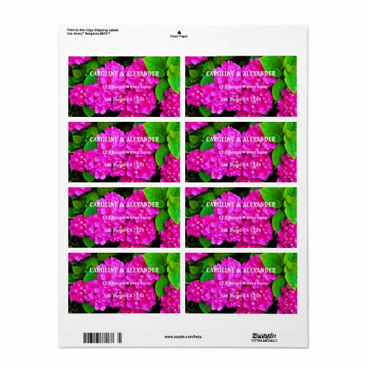 Modern Hydrangea Pink Floral Blossom Wedding Etiket (Full Sheet)